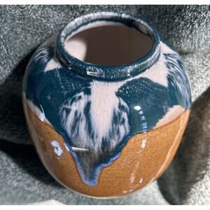 Vintage Art Pottery Vase or Planter Drip Glaze Round Autumnal Colors